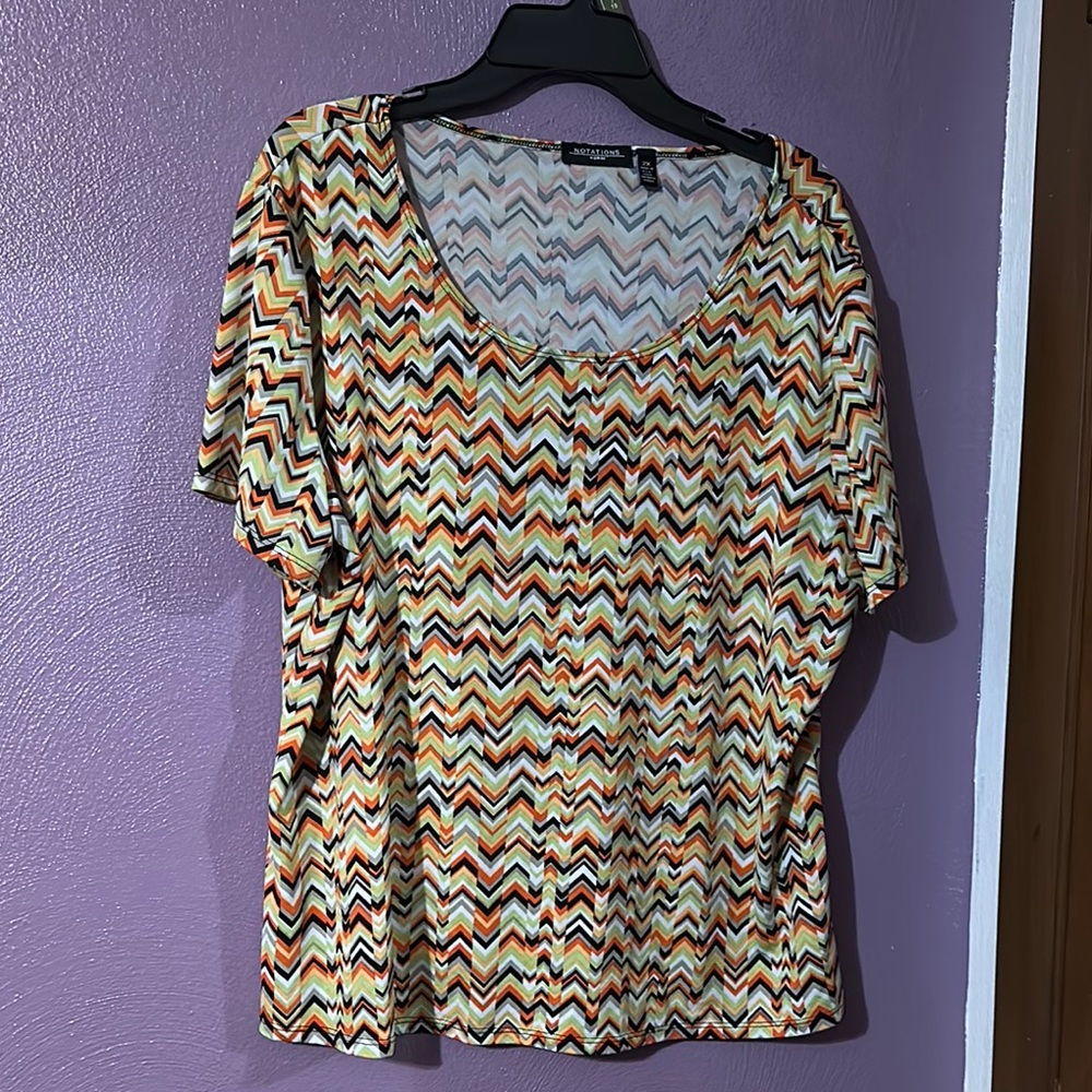 Sag Harbor Brown and Orange Graphic Blouse